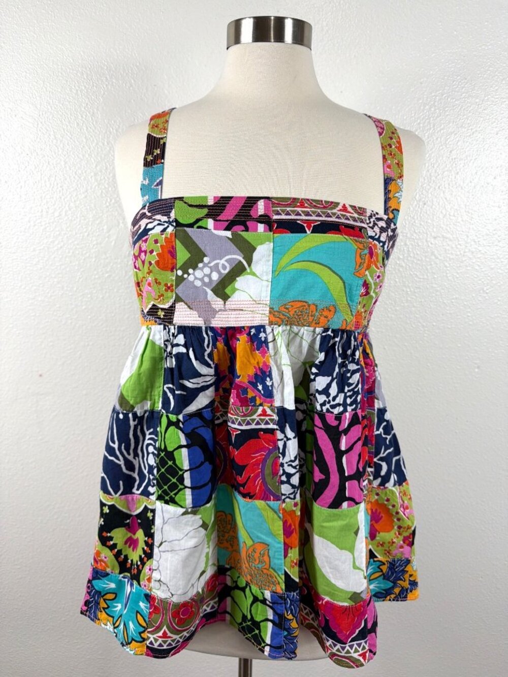 J.Crew Patchwork Babydoll Tank Top Y2K Boho Cottagecore Multicolor Size 10 - Picture 3 of 11